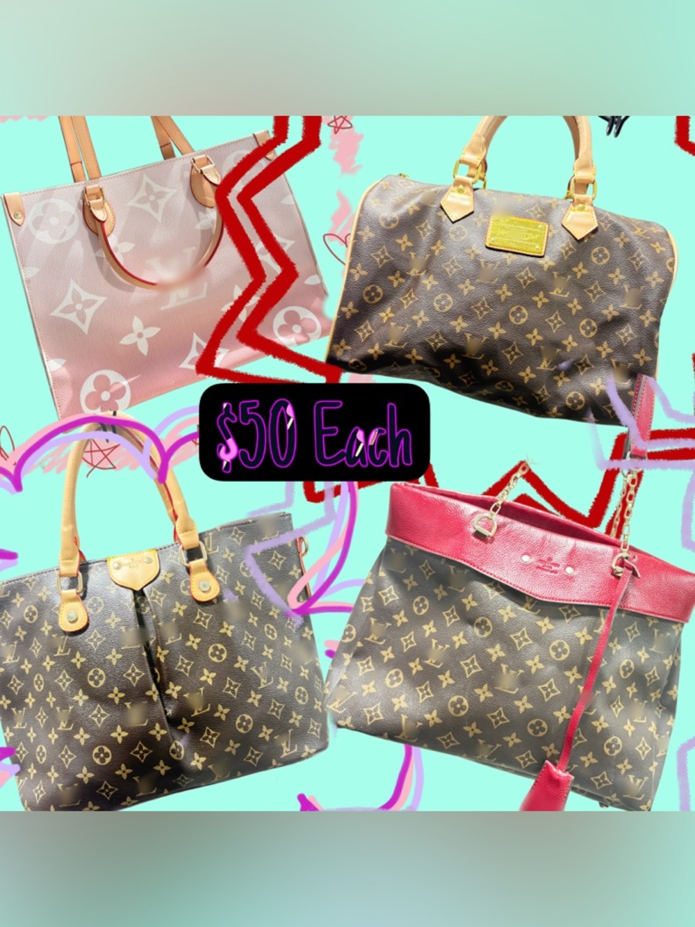 Fashion bags! LV Monogram material with Pink or Brown Accents $50 per bag.